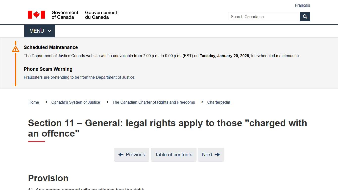 Charterpedia - Section 11 – General: legal rights apply to those "charged with an offence"